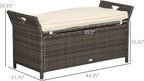 27 Gallon Patio Wicker Storage Bench, Outdoor PE Rattan Patio Furniture, 2 in 1 Large Capacity Rectangle Garden Storage Box with Handles and Cushion, Cream White