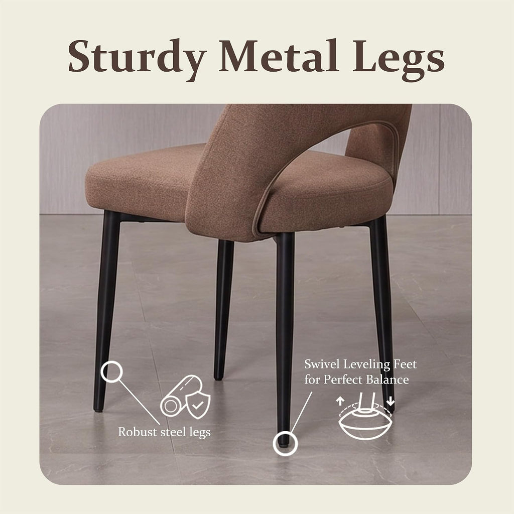 Modern Dining Chairs, Fabric Upholstered Accent Kitchen Chairs with Comfy Padded Seat & Sturdy Metal Legs, Side Farmhouse Chairs for Dining Room, Living Room, Restaurant (Brown, Set of 6)