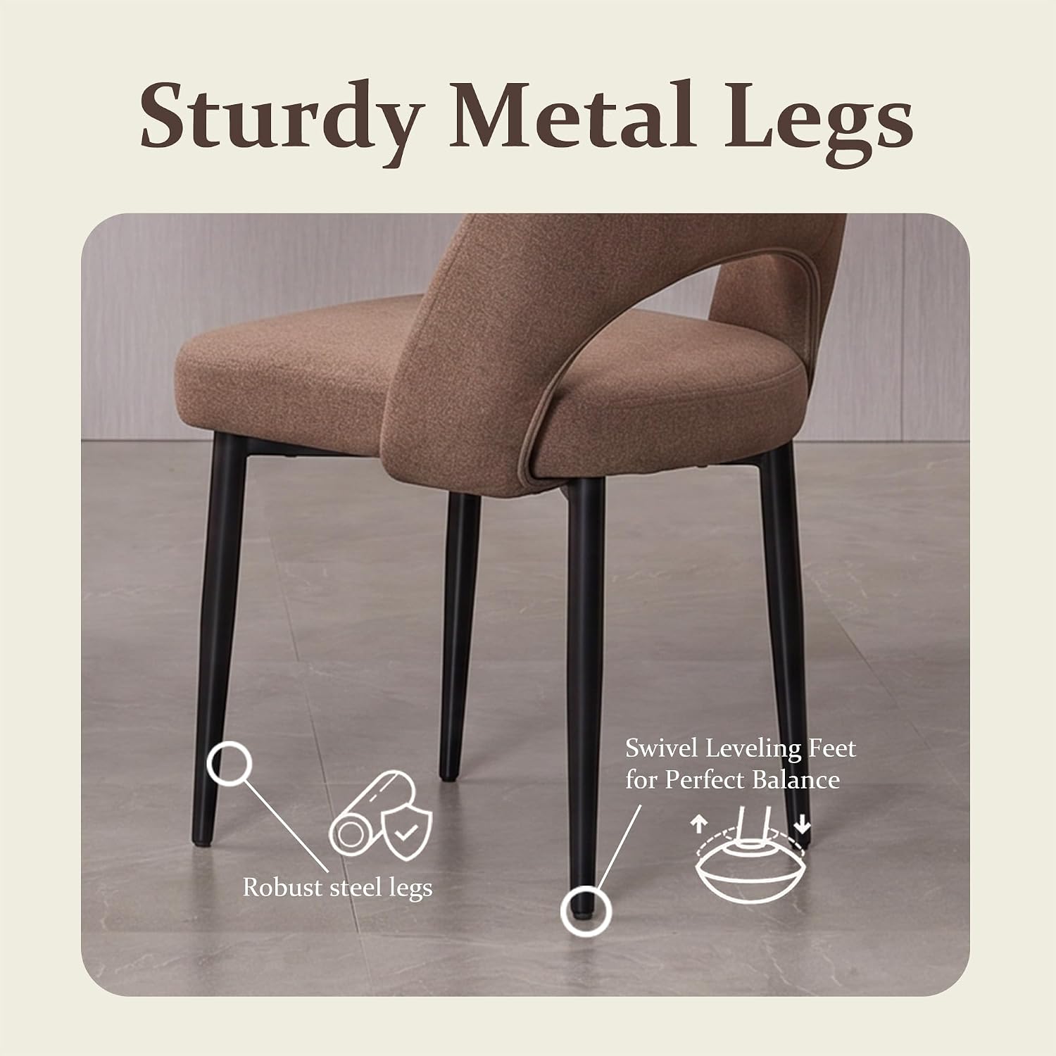 Modern Dining Chairs, Fabric Upholstered Accent Kitchen Chairs with Comfy Padded Seat & Sturdy Metal Legs, Side Farmhouse Chairs for Dining Room, Living Room, Restaurant (Brown, Set of 6)