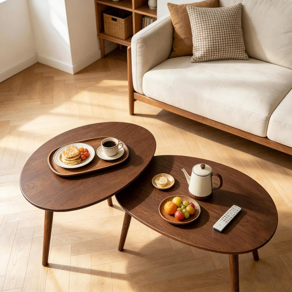 Walnut Oval Side Table, 17.5''D x 25.6''W x 19.7''H, Mid Century Modern Small Coffee Table with 3 Tapered Legs, Solid Oak Wood for Small Spaces, Living Room, Apartments, Easy Assembly