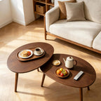 Walnut Oval Side Table, 17.5''D x 25.6''W x 19.7''H, Mid Century Modern Small Coffee Table with 3 Tapered Legs, Solid Oak Wood for Small Spaces, Living Room, Apartments, Easy Assembly