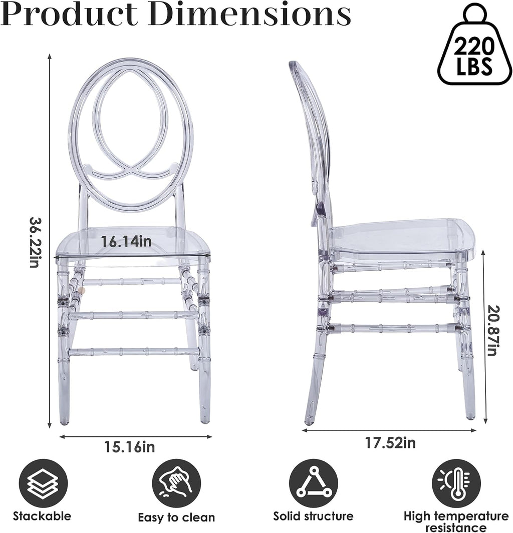 Clear Dining Chairs Set of 20, Stackable Plastic Kitchen Dining Room Chair, Modern Acrylic Ghost Chair, Crystal Chiavari Chairs High Back for Wedding Banquet Party Event Indoor(Oval)