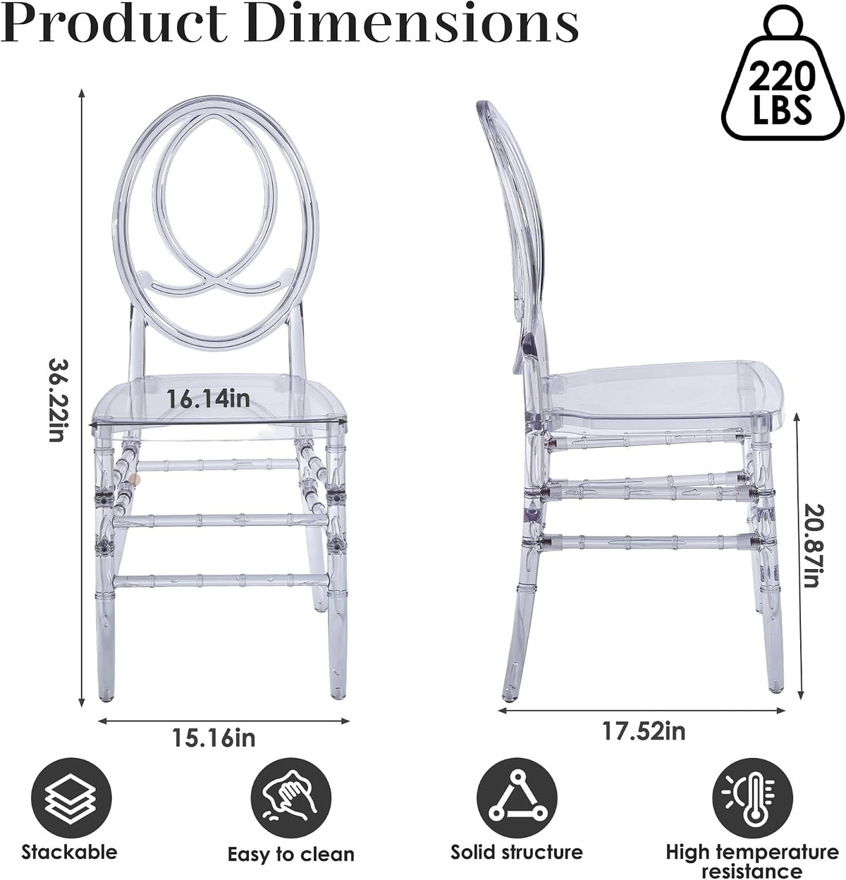 Clear Dining Chairs Set of 20, Stackable Plastic Kitchen Dining Room Chair, Modern Acrylic Ghost Chair, Crystal Chiavari Chairs High Back for Wedding Banquet Party Event Indoor(Oval)