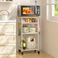 ThreeHio Rolling Kitchen Microwave Cart, 4 Tier Microwave Table Stand with Storage, Kitchen Storage Rack on Wheels, Coffee Station Cart Rack Shelf Organizer for Living Room Office, Balcony