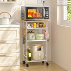 ThreeHio Rolling Kitchen Microwave Cart, 4 Tier Microwave Table Stand with Storage, Kitchen Storage Rack on Wheels, Coffee Station Cart Rack Shelf Organizer for Living Room Office, Balcony