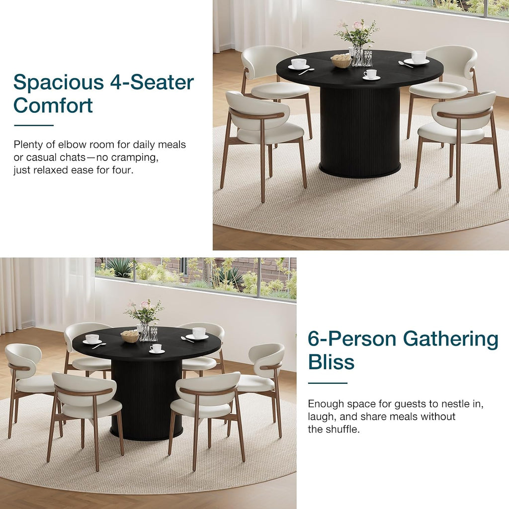 HOMMPA 48'' Round Dining Table for 4-6 Kitchen Table Circle Dinner Table with Wood Strip Base for Kitchen Dining Living Room Black