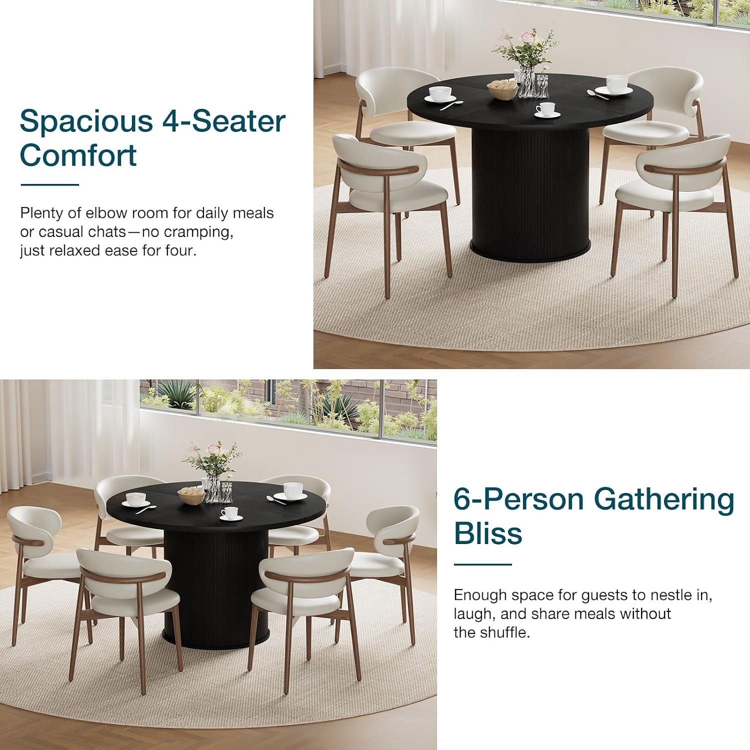 HOMMPA 48'' Round Dining Table for 4-6 Kitchen Table Circle Dinner Table with Wood Strip Base for Kitchen Dining Living Room Black