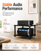 Heavy Duty 2-Tier AV Media Stand, 176 lb Load Capacity, Black | anti-vibration feet that help reduce resonance for clearer sound, open ventilation, cable management, Built for Hi-Fi systems