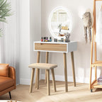 YOURLITE Makeup Vanity Table Set with 3 Modes Adjustable Lighted Mirror Cushioned Stool, Dressing Table for Small Space | 3 Lighting Modes, Adjustable Brightness, Cushioned Stool, Dressing Table, Compact Design, for Small Spaces
