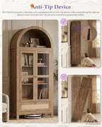 TYBOATLE 71'' Arched Pantry Cabinet with Glass Door for Kitchen Dining Room | Arch Storage Cabinet, Versatile Cupboard with Innovative Drawer and Anti-Tip Device, Kitchen Dining, Natural