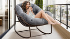 Oversized Papasan Rocking Chair - Outdoor Luxury Egg Chair Indoor Rattan Comfy Rock Chair with Cushion for Patio Garden Porch Lounge Lawn Bedroom Living Room (Grey Teddy)