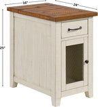Martin Svensson Home Rustic Solid Wood Chairside End Table, White and Honey | with Power, Cabinet Storage, One Drawer