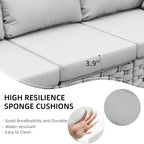 TWT Khaki Gray Left Arm Outdoor Patio Sofa, Modular Woven Rope Sectional Chair with Water-Resistant Cushion & Rust-Proof Frame, for Backyard Balcony Deck