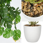 DILATATA Fake Plants Indoor 9 Inch Artificial Monstera Plant in White Plastic Pot - Faux Potted Tropical Palm Plant for Home Aesthetic Decor Living Room Shelf Office