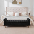 65.75" Modern Upholstered Ottoman with Storage, End of Bed Storage Bench with Rolled Armrest and Wood Legs, Comfy Napped Fabric Ottoman Bench for Living Room, Entryway, Dormitory, Bedroom (Black+A)