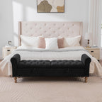 65.75" Modern Upholstered Ottoman with Storage, End of Bed Storage Bench with Rolled Armrest and Wood Legs, Comfy Napped Fabric Ottoman Bench for Living Room, Entryway, Dormitory, Bedroom (Black+A)