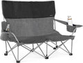 Huskfirm Low Camping Chair Lightweight Double Camping Chair Heavy Duty 2 Person Camping Chair with Cup Holders Padded High Back Camping Loveseat Supports 500 LBS-Grey