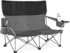 Huskfirm Low Camping Chair Lightweight Double Camping Chair Heavy Duty 2 Person Camping Chair with Cup Holders Padded High Back Camping Loveseat Supports 500 LBS-Grey