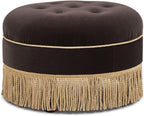 Jennifer Taylor Home Yolanda 24" Round Upholstered Accent Ottoman, Deep Brown Performance Velvet