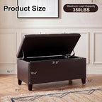 Asense Storage Ottoman Bench, 33" Faux Leather Upholstered End of Bed Bench with Safety Hinge,Wooden Legs,for Entryway Bedroom Living Room,Chocolate Brown
