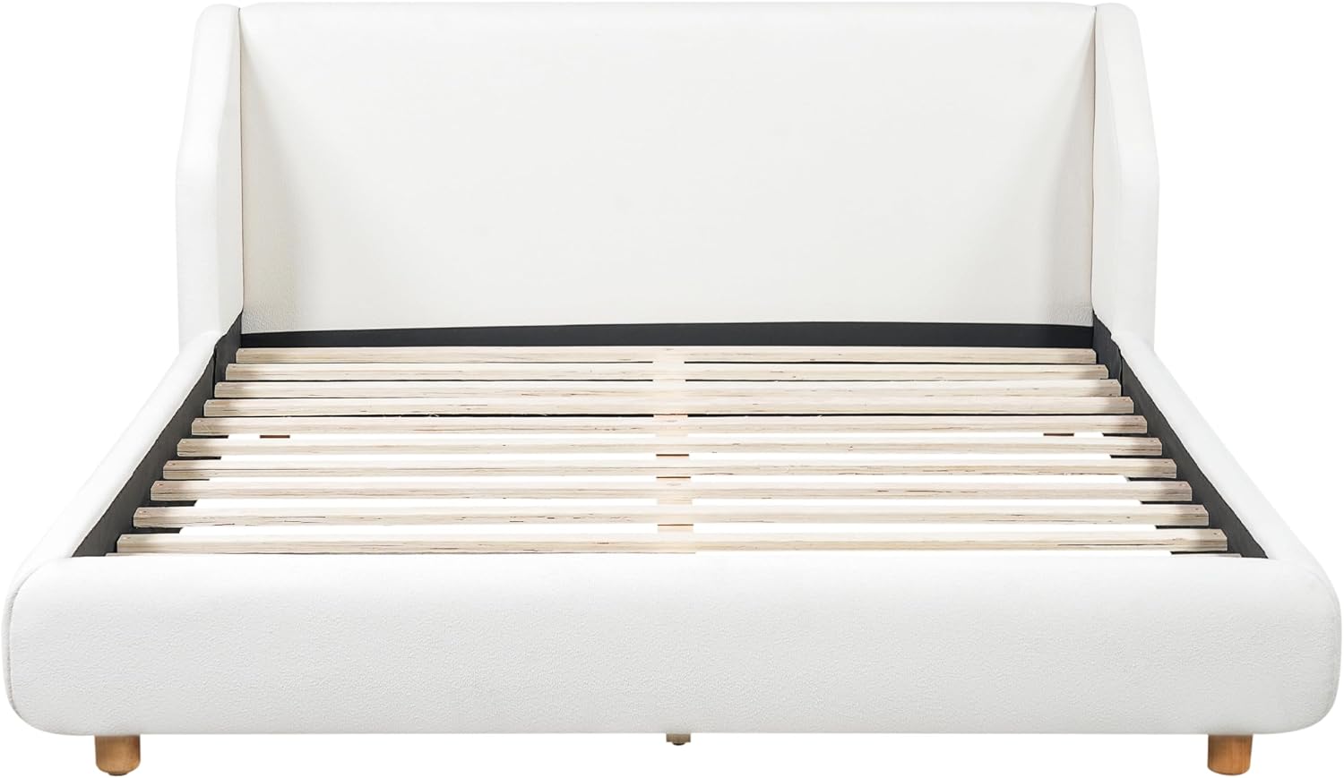 Christopher Knight Home Astry Boucle Upholstered Queen Size Bed Frame with Wingback Headboard, Modern Queen Bed Frame and Headboard, Wooden Slats Support, Easy Assembly, No Box Spring Needed, White