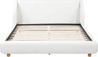 Merax Queen Size Upholstered Platform Bed Frame with Extra-Wide Wingback Headboard,Wood Legs,Sturdy Wooden Slats Low Profile for Bedroom