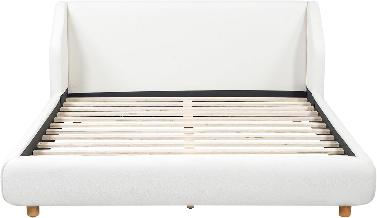 Merax Queen Size Upholstered Platform Bed Frame with Extra-Wide Wingback Headboard,Wood Legs,Sturdy Wooden Slats Low Profile for Bedroom