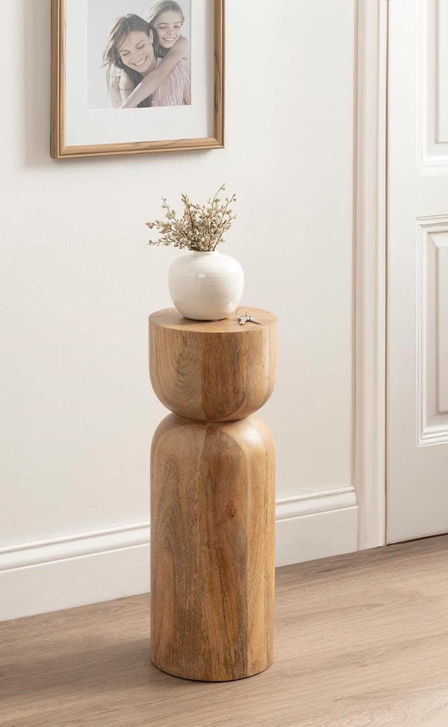 Kate and Laurel Teo Transitional Mango Wood Drink Table, 8 x 8 x 22, Natural Wood, Modern Sculptural Bedroom Nightstand with Unique Pedestal Table Design for Use as Indoor Plant Stand