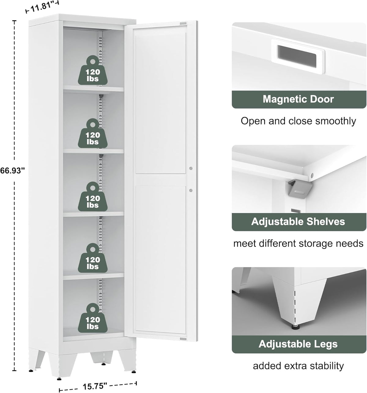 Washsemba 67''Farmhouse Metal Storage Cabinet with Barn Doors,Steel File Cabinet for Home Office,Kitchen Pantry 4 Adjustable Shelves,Freestanding Cupboard for Kitchen,HomeOffice(White)