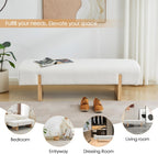 ONEVOG 55" End of Bed Bench with Upholstered Cushion & Natural Solid Wood Legs, Modern Long Ottoman Seat Foot Stool for Bedroom/Entryway/Living Room/Hallway, Support 450lbs, Boucle Fabric, White