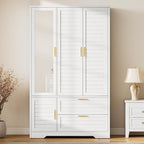 Armoire Wardrobe Closet with Mirror - 71“ Wood Clothing Storage Cabinet, Wardrobe Closet with Doors & 2 Drawers, Freestanding Bedroom Armoires and Wardrobes for Hanging Clothes, 3 Doors, White