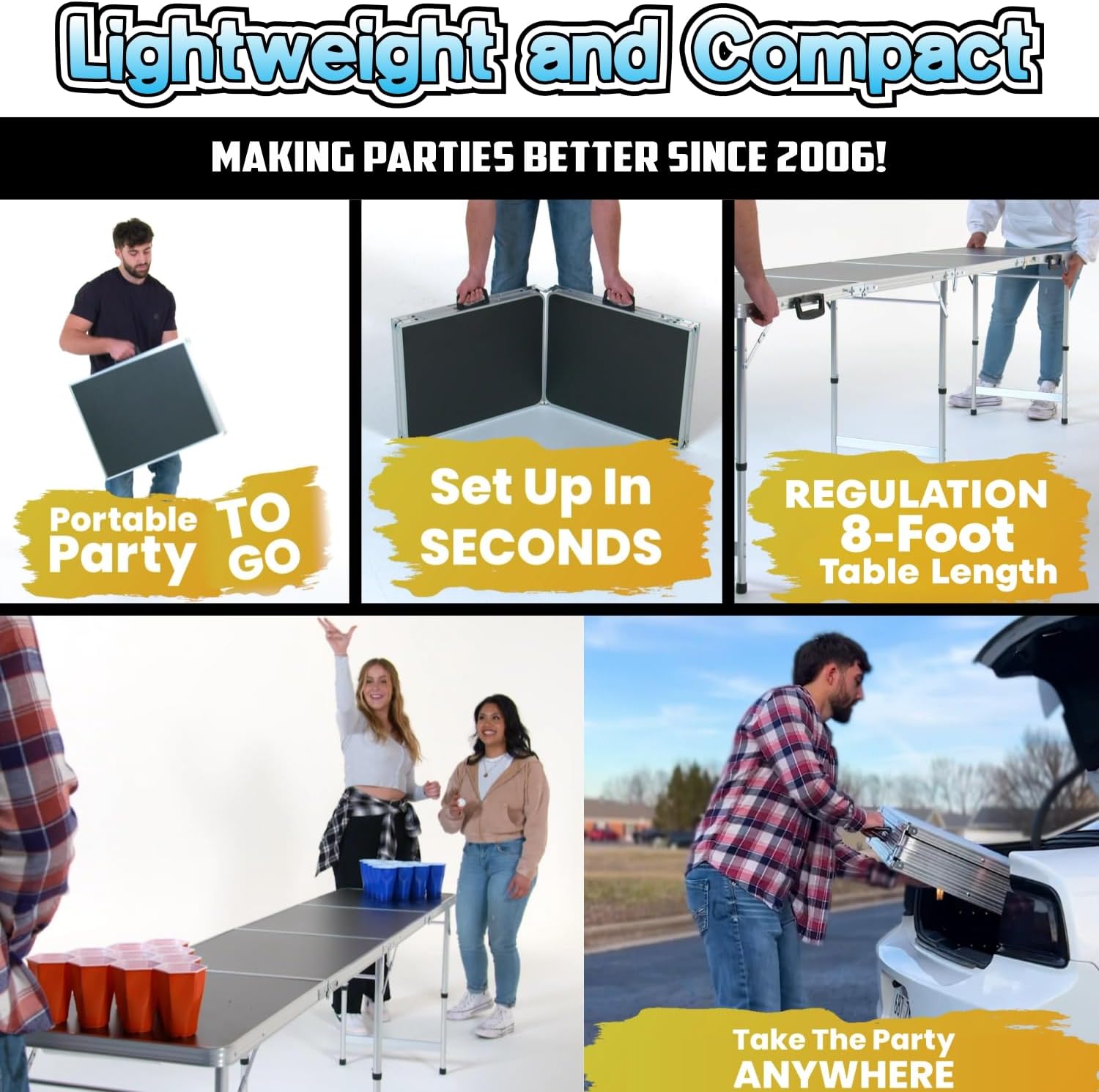 8-Foot Regulation Length Folding Table w/Optional Cup Holes, LED Lights, Custom Graphic (Choose Your Model)