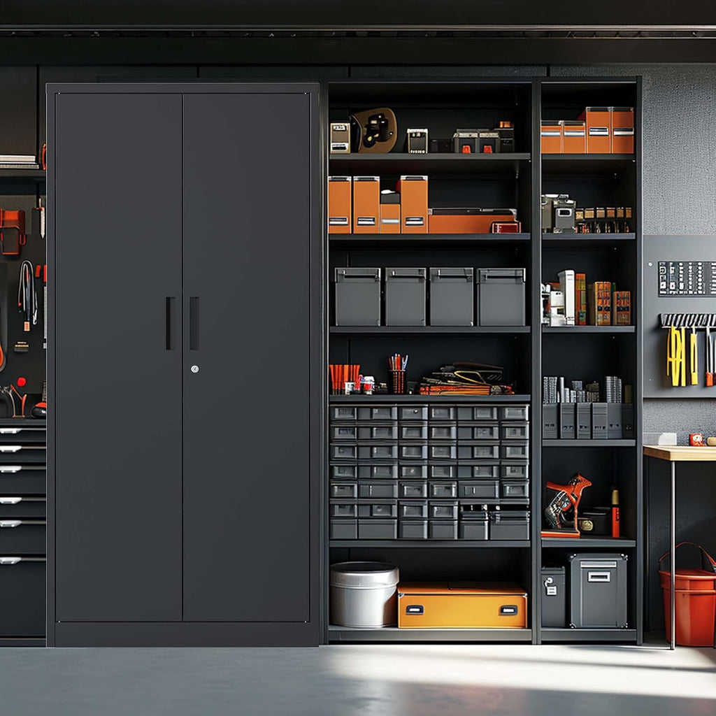 Lockable Cabinet Metal Storage Cabinet, 69" Locking Metal Storage Cabinet with 3 Adjustable Shelves,Black Metal Cabinet with 2 Doors and Lock for Office, Garage, Home (Black, 69")