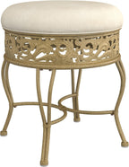 Hillsdale Villa III Backless Metal Vanity Stool with Ornate Lattice Detailing, Antique Beige