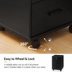TUKAILAi Mobile File Cabinet with 3 Drawers, Lockable Storage Unit Wooden Rolling Office Filing Cabinet with Wheels, for Legal/Letter/A4 Sized Documents Home Office (Black 2PCS)