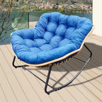 Larger Outdoor Rocking Chair, Rattan Wicker Lounge Chair, for Bedroom, Living Room, Porch, Garden,Lawn-Beige (Black+Blue + Metal + Cotton)