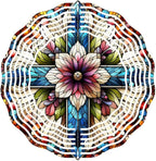 Cross Wind Spinner, Metal Wind Spinners Outdoor/Indoor, Cross Flower Hanging Garden Decor for Outside, Stainless Wind Spinners for Yard and Garden 10 inch 3D (25.76X25 CM)