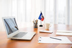 Haiti Haitian Deluxe Desk Flag Set Small Mini Miniature Haiti Haitian Table Desktop Flags With Solid Pole, Black Base and Spear Top(2 Pack)