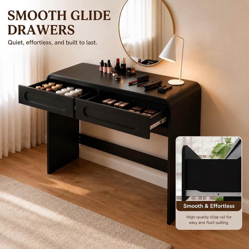 Vanity Desk, Makeup Vanity Desk with 2 Drawers and Storage Desktop Space | Modern Makeup Vanity Dressing Table with Curved Profile Design, Black Makeup Computer Writing Desk for Home Office Bedroom