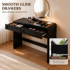 Vanity Desk, Makeup Vanity Desk with 2 Drawers and Storage Desktop Space | Modern Makeup Vanity Dressing Table with Curved Profile Design, Black Makeup Computer Writing Desk for Home Office Bedroom