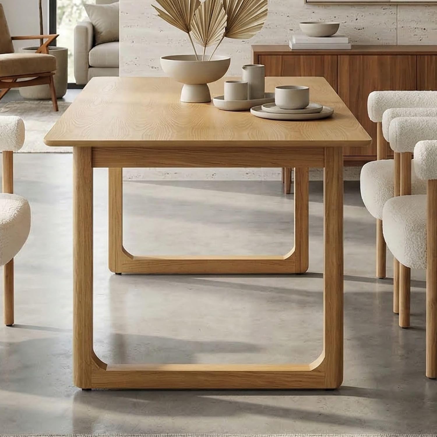 HNY Extendable Wood Dining Table for 4-8, 71" Inch Modern Rectangular Kitchen Tables with Wooden Base Farmhouse Dinner Table for Dining Room, Living Room, Home, Natural Oak