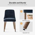 HULALA HOME Dining Chairs Set of 2, Navy Fabric Upholstered Dining Room Chairs Set with Solid Wood Legs, Paded Back, Modern Kitchen Accent Chairs for Living Room Bedroom Reception