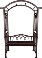 Bronze Aluminum Garden Arbor Arch with 2-Seater Bench