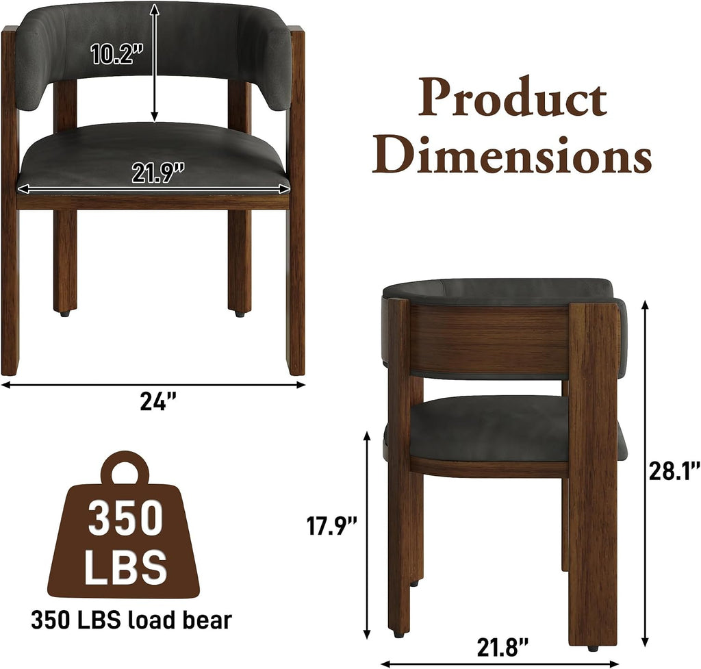 Squireewo Barrel Dining Chairs Set of 2, Modern Dining Room Chairs with Curved Backrest, Kitchen Chairs with Solid Wood Legs, Comfortable PU Leather Upholstered Seat, Adjustable Foot Pad, Dark Grey