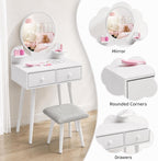 Arlopu Kids Vanity Table and Chair Set, 2 in 1 Girls Makeup Dressing Desk | with Detachable Large Mirror and Stool, Drawers, Shelves, Princess Wooden Pretend Play Toys for Little Girls (White)