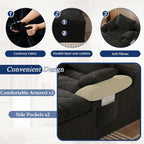 65" Chaise Lounge Chair Indoor, Oversized Chaise Lounge | No Assembly | Side Pockets| Corduroy Fabric | Extra deep seat | Double Cushion | for Living Room Bedroom Apartment | Black