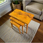 SODEF Handmade Oak Series Nesting Side Table Set - 3 Piece Retro Style Wood Tables - Unique Design, Rectangular Top - Living Room, Accent Furniture - Brown