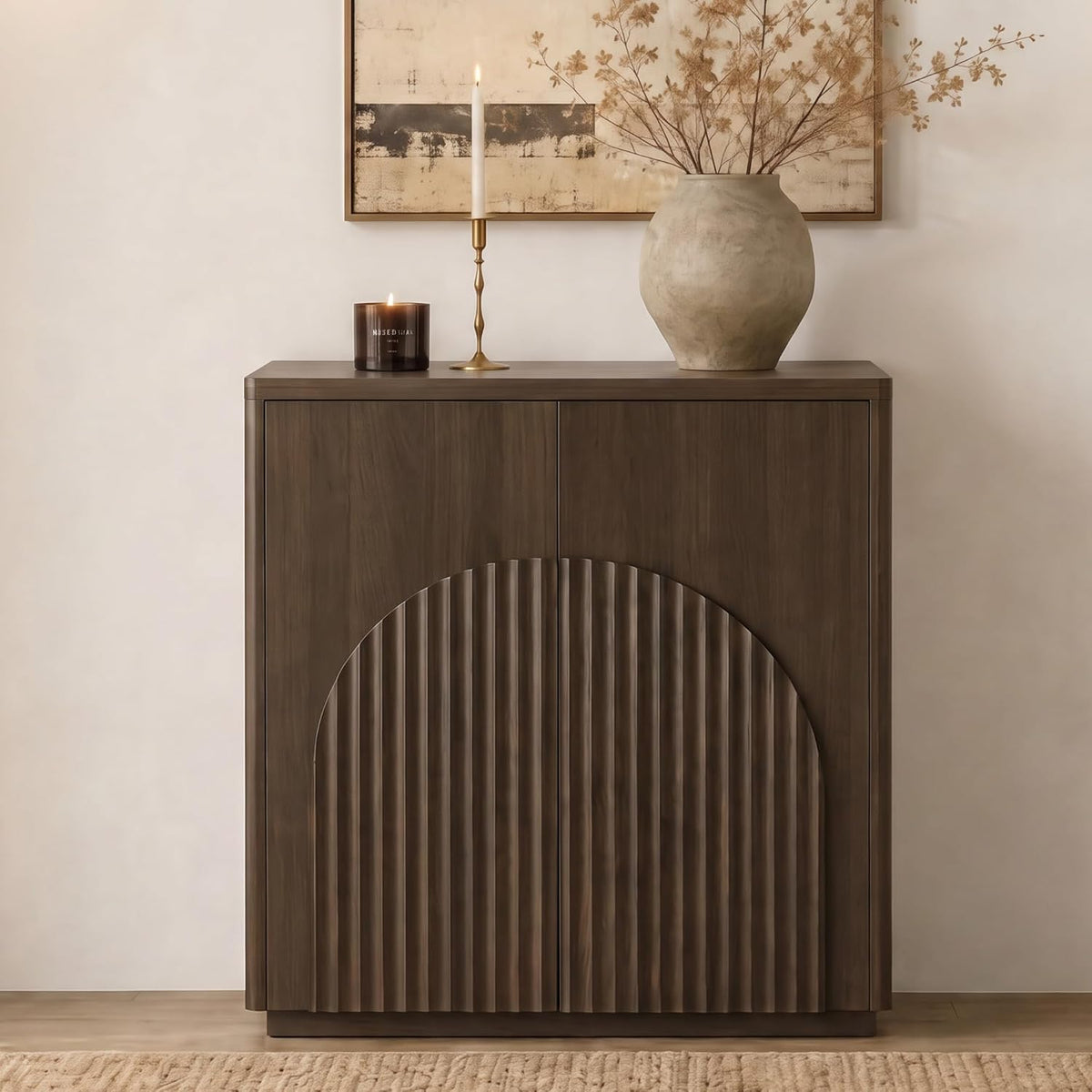CHITA Sideboard Buffet Cabinet with Storage, Small Storage Cabinet with Doors and Shelves for Living Room Accent, Bar, Kitchen, Walnut
