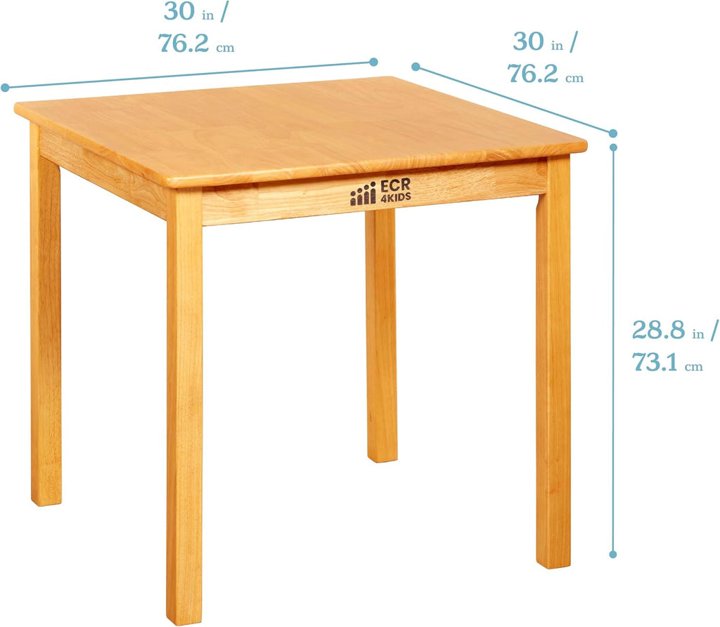 ECR4Kids 30in x 30in Square Hardwood Table with 28in Legs and Two 16in Chairs, Kids Furniture, Honey, 3-Piece | Durable rubberwood, GREENGUARD Gold Certified, ANSI/BIFMA Compliant, 10-12 years, 200 lb seat capacity, classroom & home use