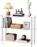 Acrylic Clear Console Table for Entryway, 3-Tier Sofa Table Bookshelf, Low Bookcase with Open Storage Shelves, (Clear, 31.5"×11.8“×28.6”)